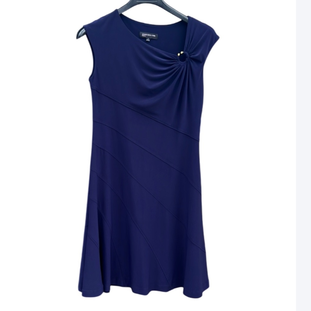 NWT Jones NY Sleeveless Tiered Dress Size 8 Navy Business Casual Work Career - Picture 2 of 16